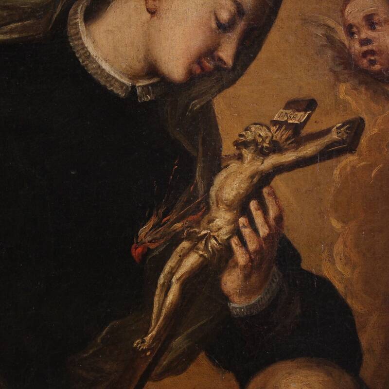 Antique oval painting of Saint Catherine of Genoa from the 17th century