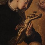 Antique oval painting of Saint Catherine of Genoa from the 17th century