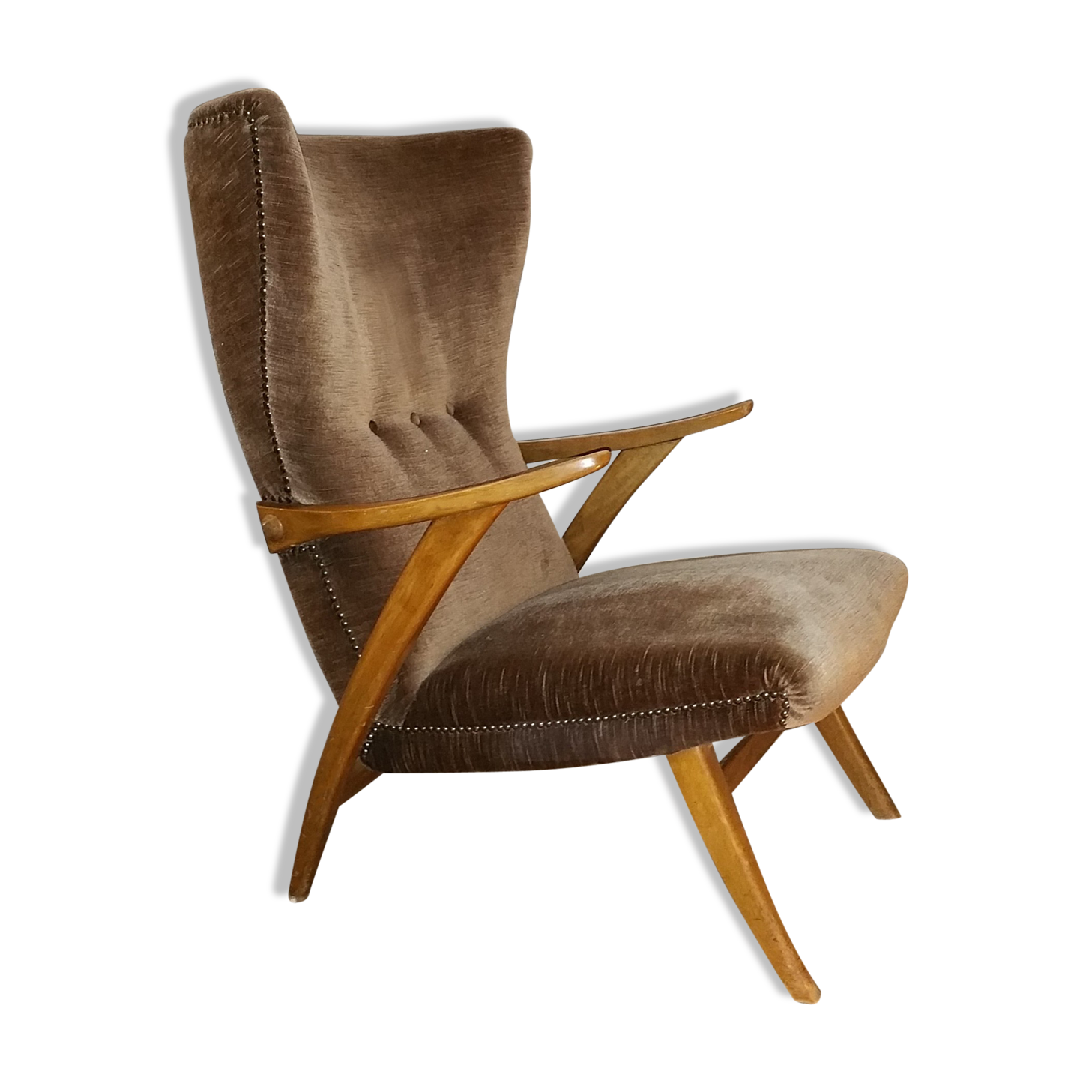 Chair high Scandinavian wing flesh velvet Brown