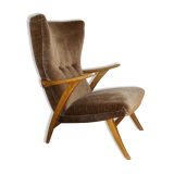 Chair high Scandinavian wing flesh velvet Brown