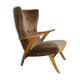Fauteuil haut scandinave wing chair velour marron