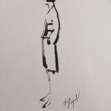 Chanel: beautiful illustration / drawing / sketch mode. Coco Chanel silhouette. Perfect condition