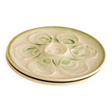 Paire d'assiettes à huîtres en barbotine, Bleu & Vert, 1960