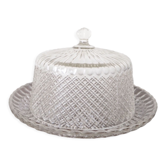 Plat avec cloche en verre moulé