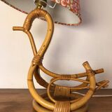 Lampe rotin forme cygne vintage