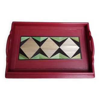 Wooden tray and straw marquetry. French designer