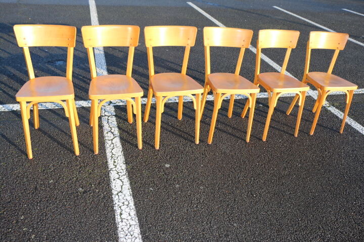Set of 6 Baumann light beech bistro chairs model N°24