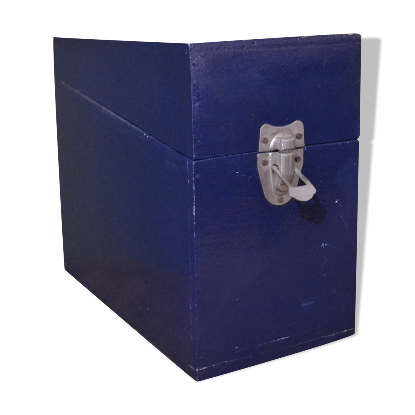 Blue painted wooden plug box