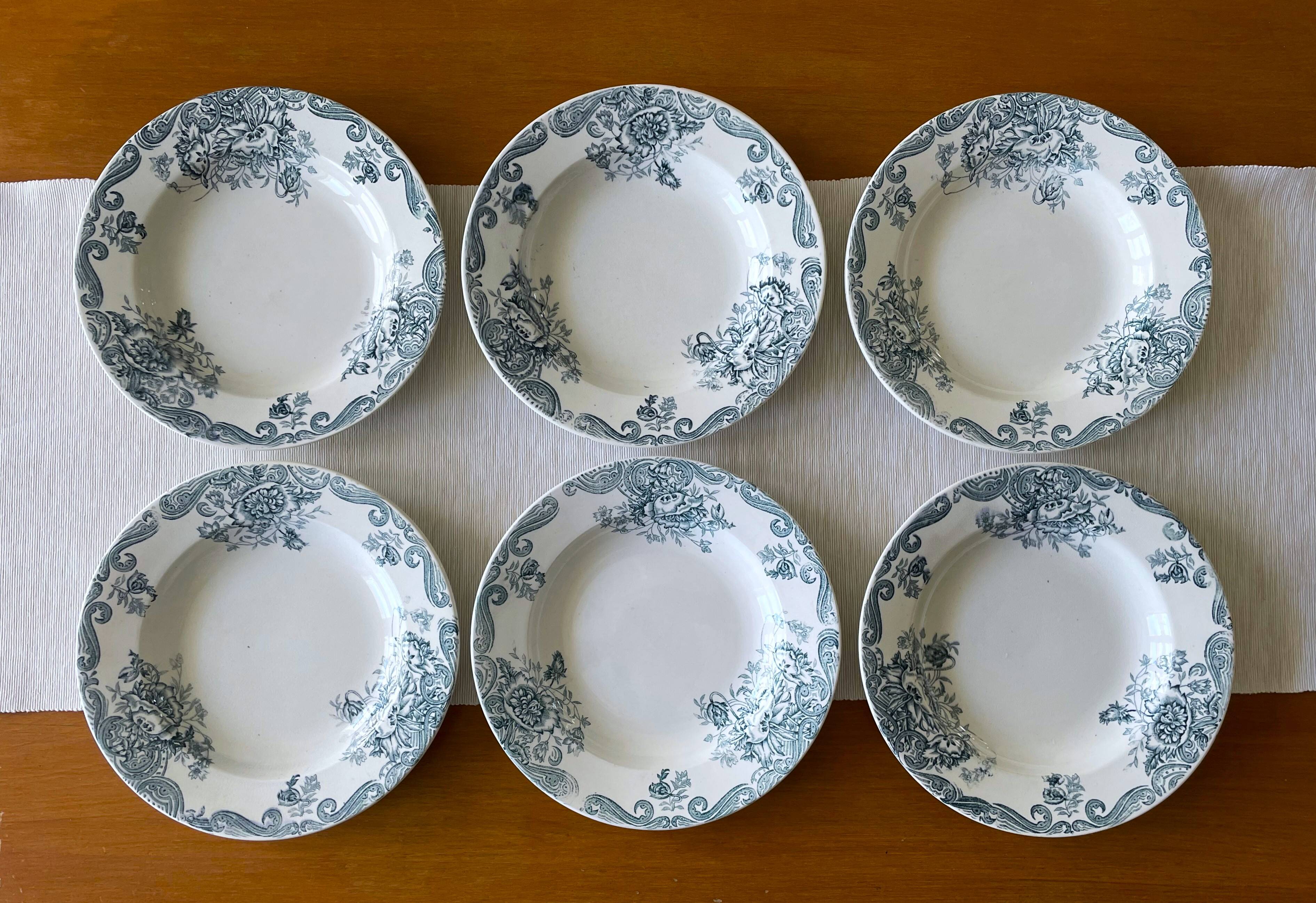 6 assiettes creuses anciennes en faïence de Clairefontaine