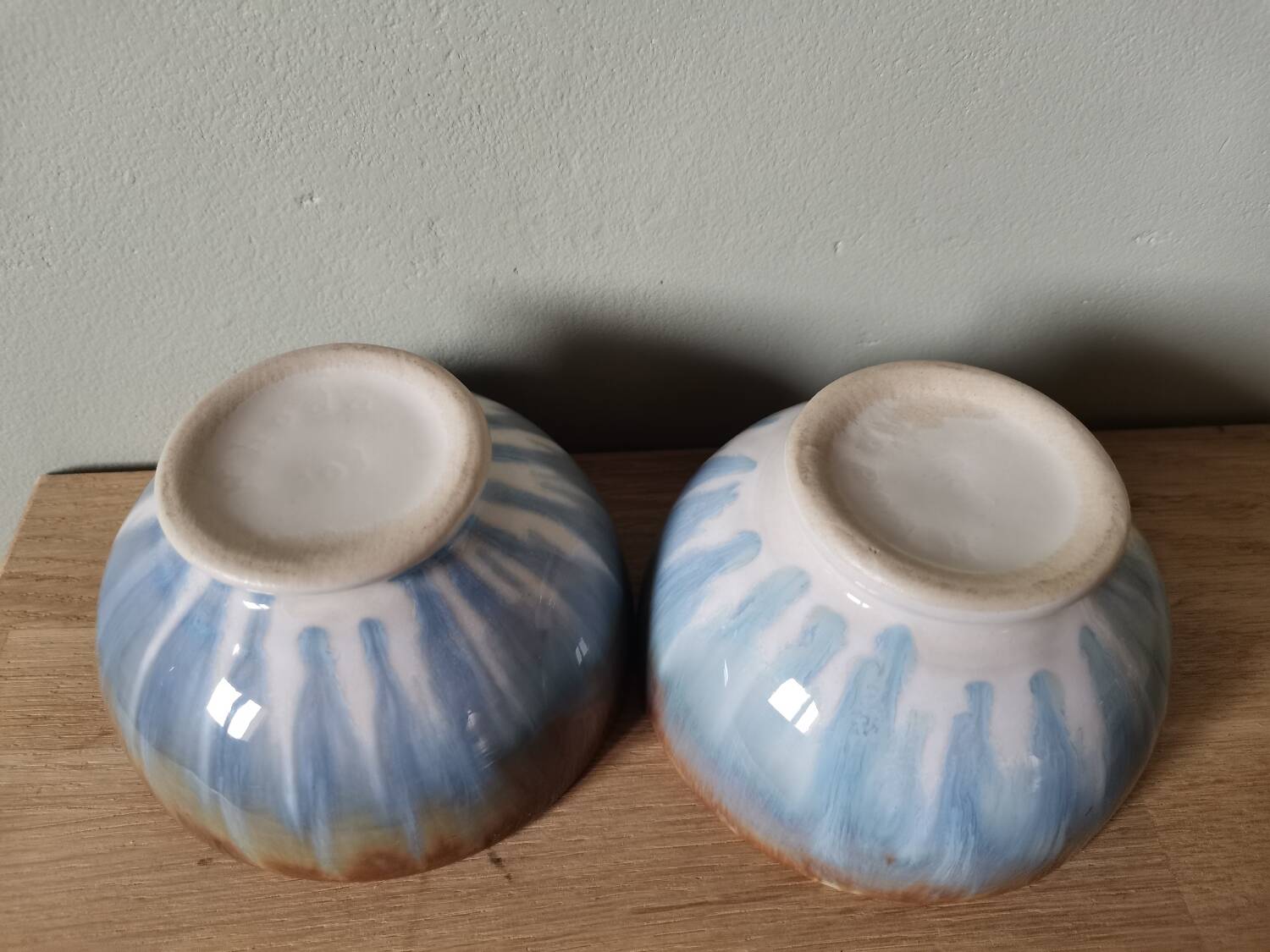 Lot de 2 bols grès artisanaux vintage émaillé signé