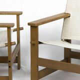 Pair of Vintage Safari Lounge Chairs in Canvas & Wood, 1970s