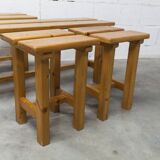 Set of 2 benches and 2 stools in pine, 1970s mountain style.