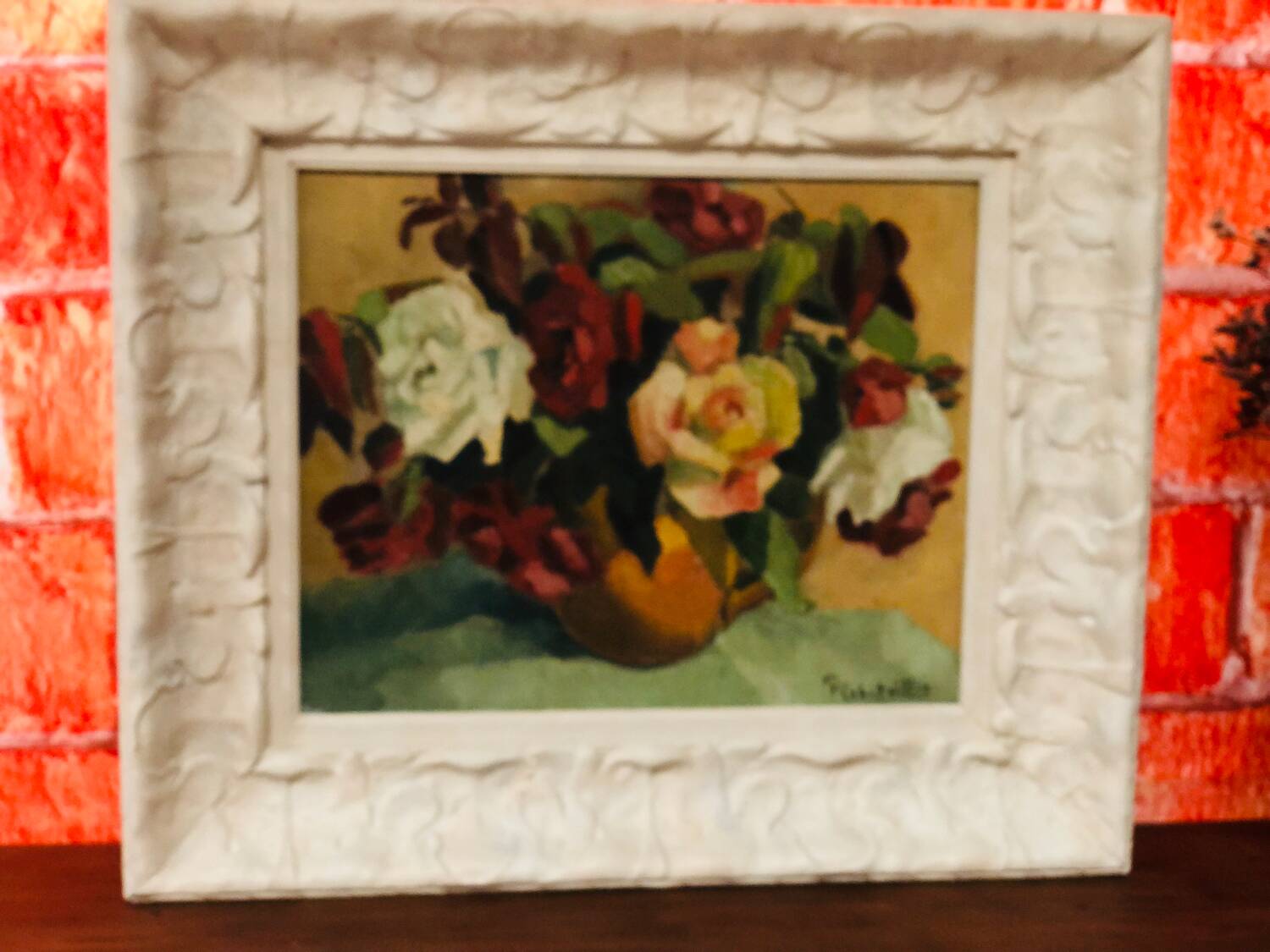 Antique oil painting, still life