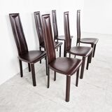 Vintage brown leather dining chairs, set of 6, 1980s