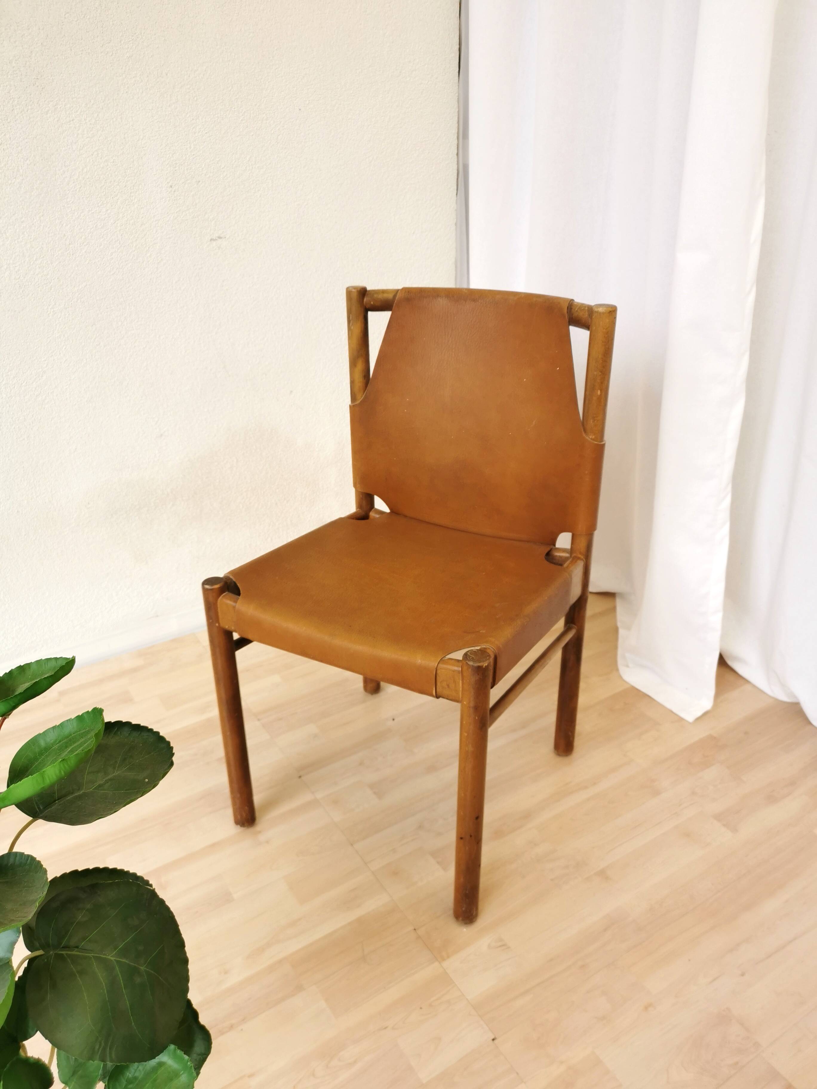 Vintage Janez Lajovic Leather Dining Chair: Mid-Century Modern 1980s