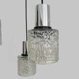 Suspension waterfall vintage in chrome polished and glass chiseled 3 lights 70s