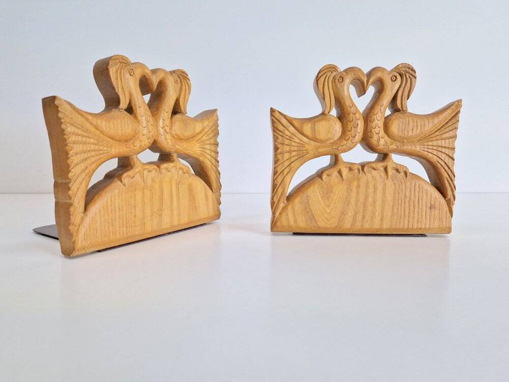 Porte-livres en bois vintage faits à la main, ensemble de 2