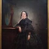 Portrait de maître d'une femme élégante, peinture à l'huile du XIXe siècle