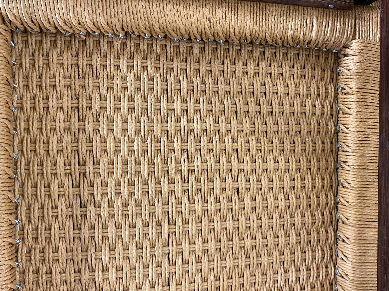 Chaises rustiques modernistes en bois et corde de papier, années 1970, lot de 6