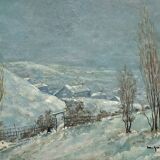 Impressionist painting - oil on panel signed - winter landscape - 20th century