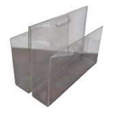 Vintage magazine rack in transparent plexiglass from the 1970s.