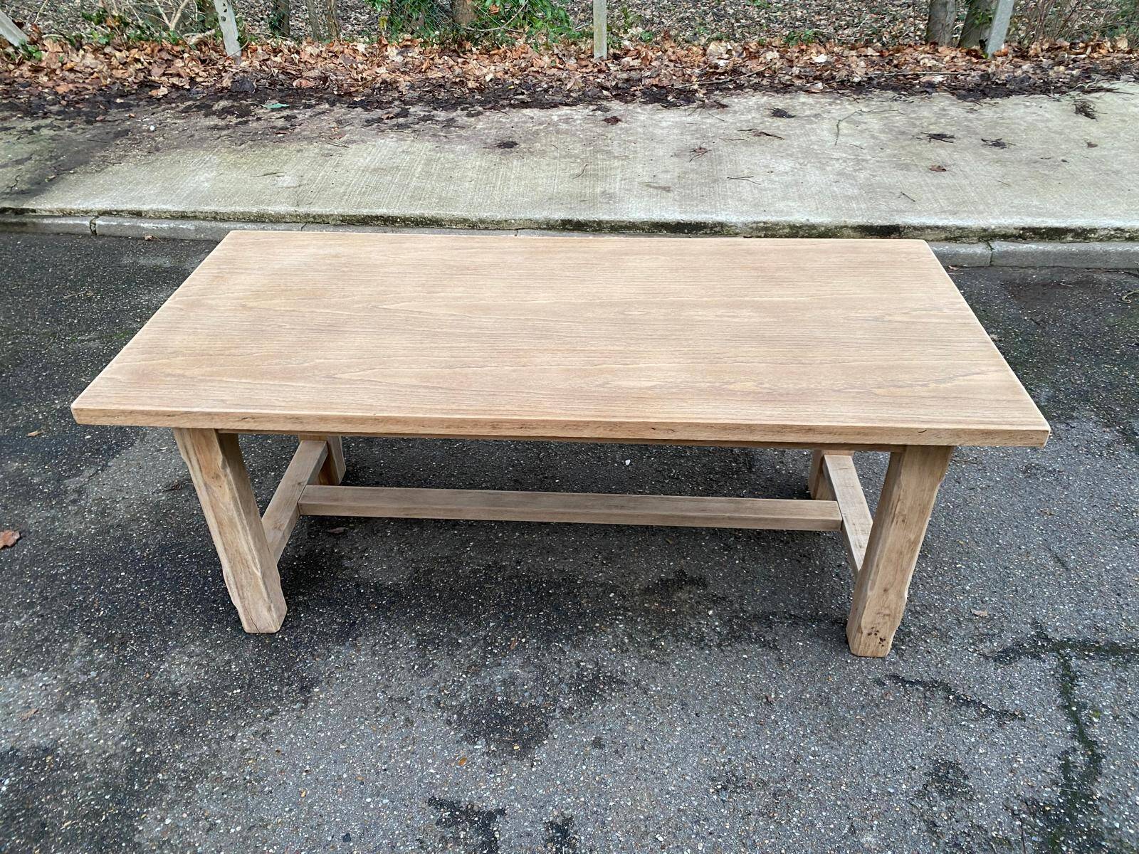 Renovated farmhouse dining table in raw oak from the 20th century, 180cm with drawer.