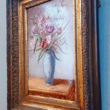 Peinture sur porcelaine Nature Morte "Bouquet de tulipes" XIX ème , Napoléon III