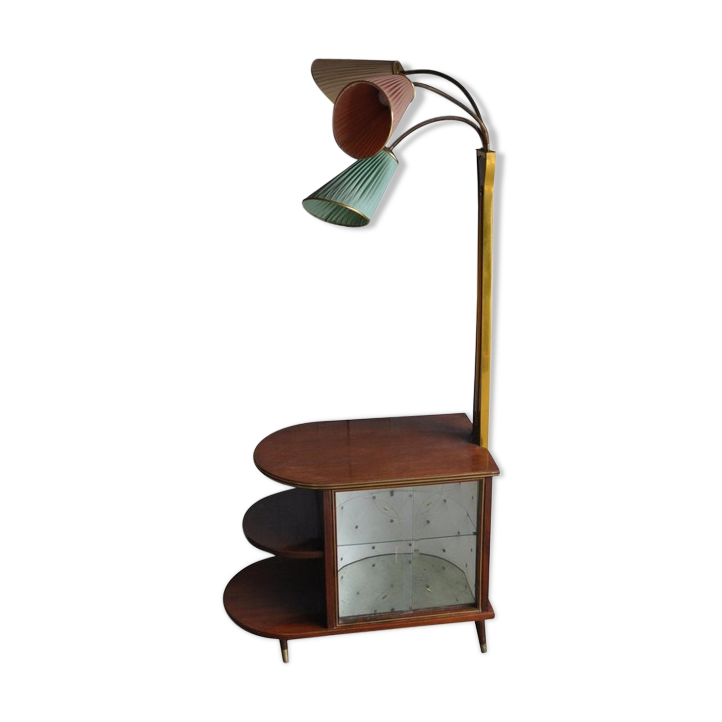 Art deco 1950 s walnut drinks bar cocktail liquor cabinet with lamp stand