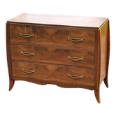 Chest of drawers from the 40s/50s in golden blond walnut 3 drawers feet compass