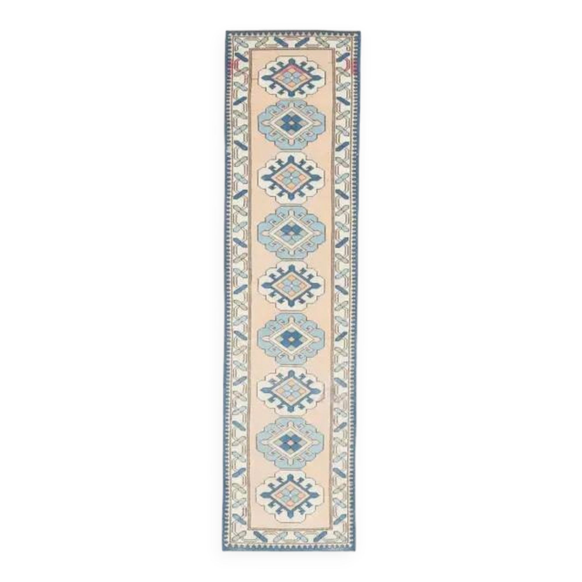 1970s Vintage Turkish Hand-Knotted Wool Cotton Orange Runner Rug 72x288