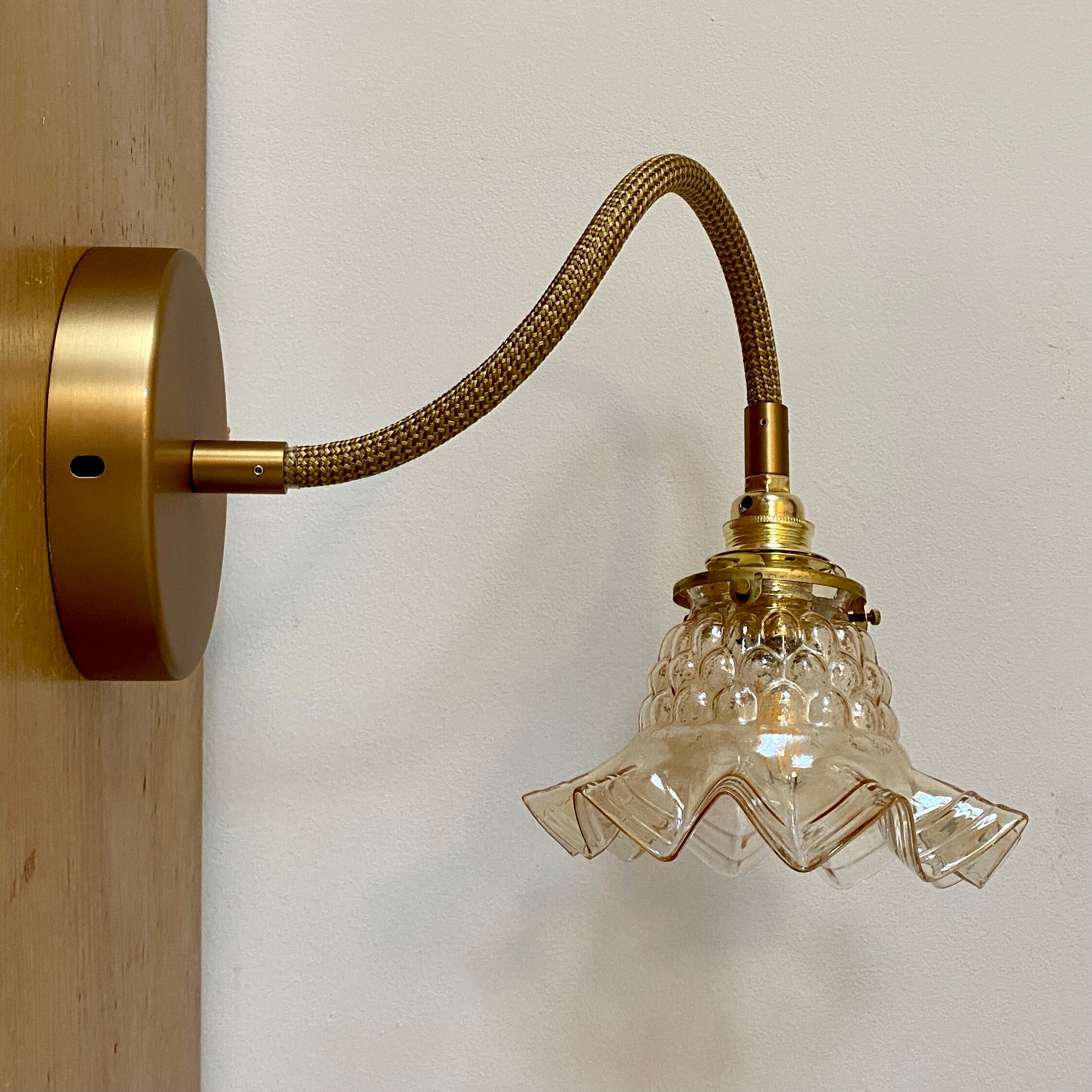 Wall lamp flexible cable tulip vintage amber glass