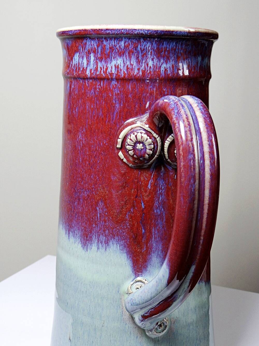 Large stoneware art jug by Lévéjac, Michel Goldstyn, flamed oxblood glaze