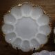 3 vintage plates for deviled eggs / oysters in white glass and gold