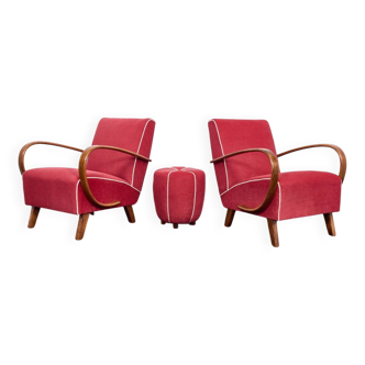 Fauteuils et tabourets Art Déco Jindřich Halabala H-530 années 1940, Up Závody