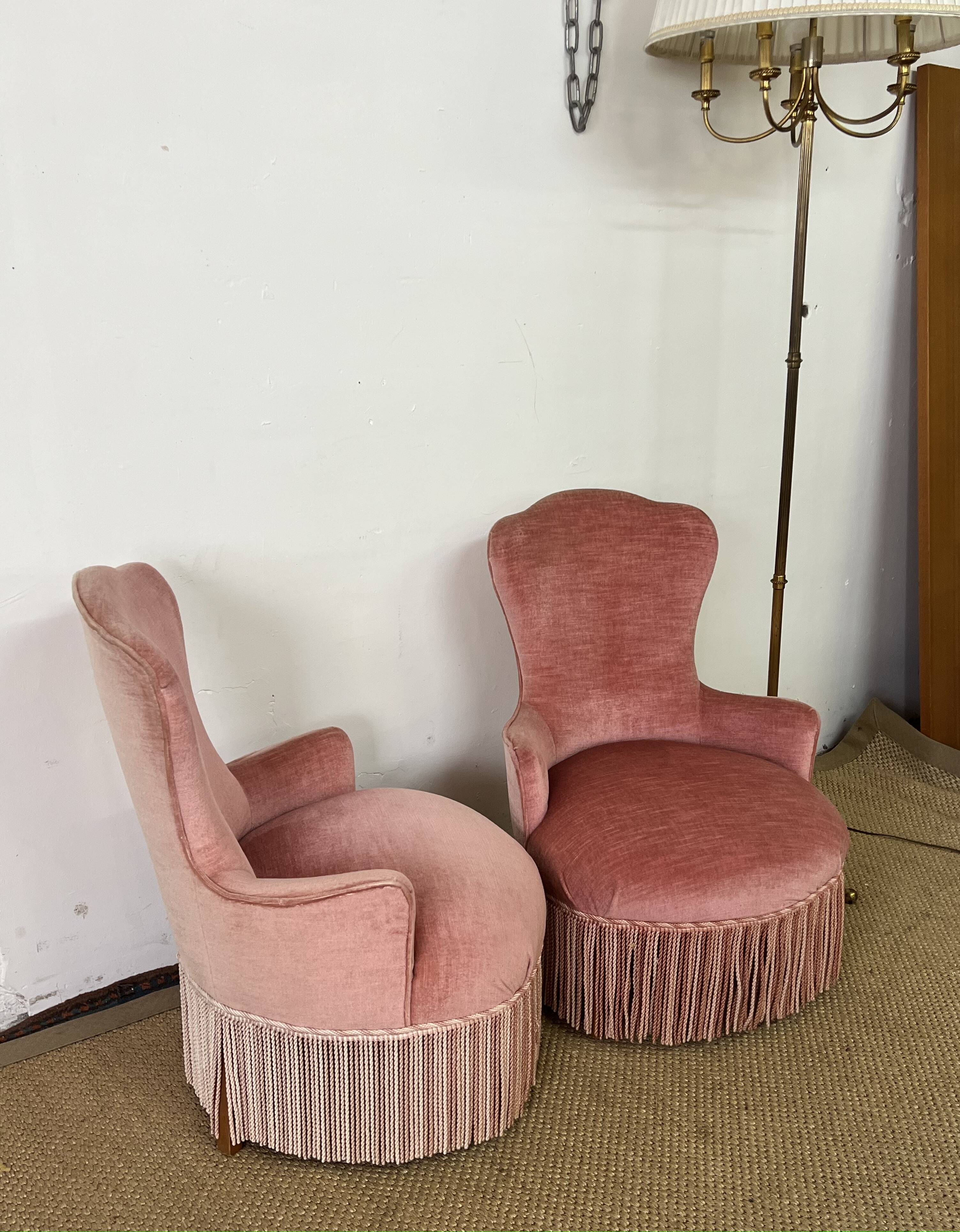 Paire de fauteuils crapaud rose poudré
