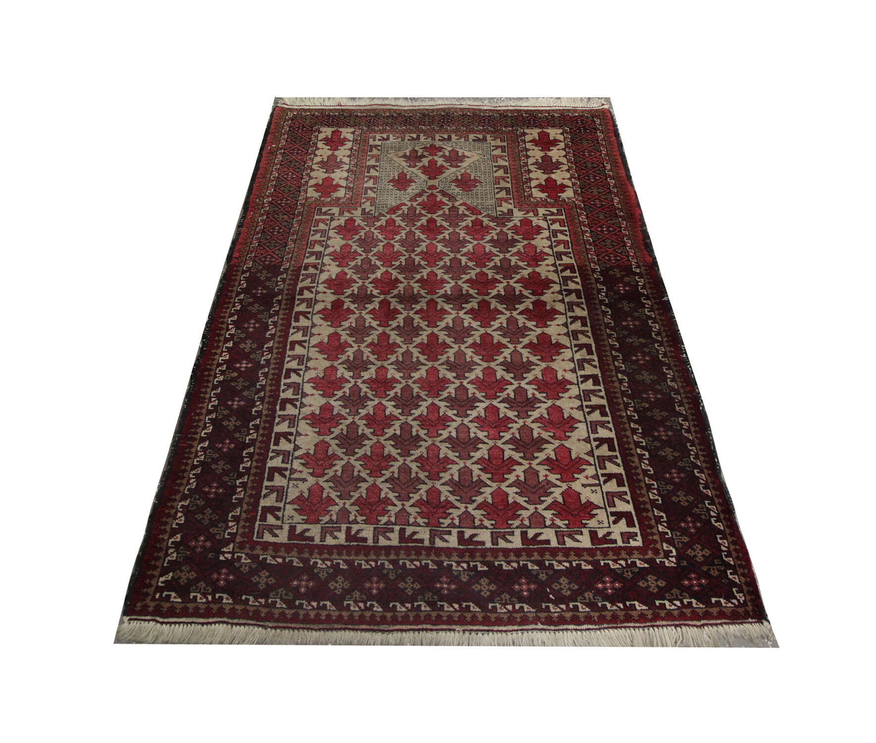 Red cream wool persian balouch rug 98x120cm