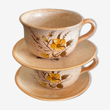 Duo tasse et sous tasses orangée à fleurs