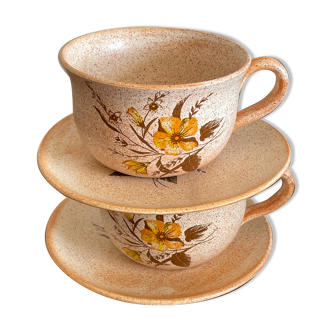 Duo tasse et sous tasses orangée à fleurs