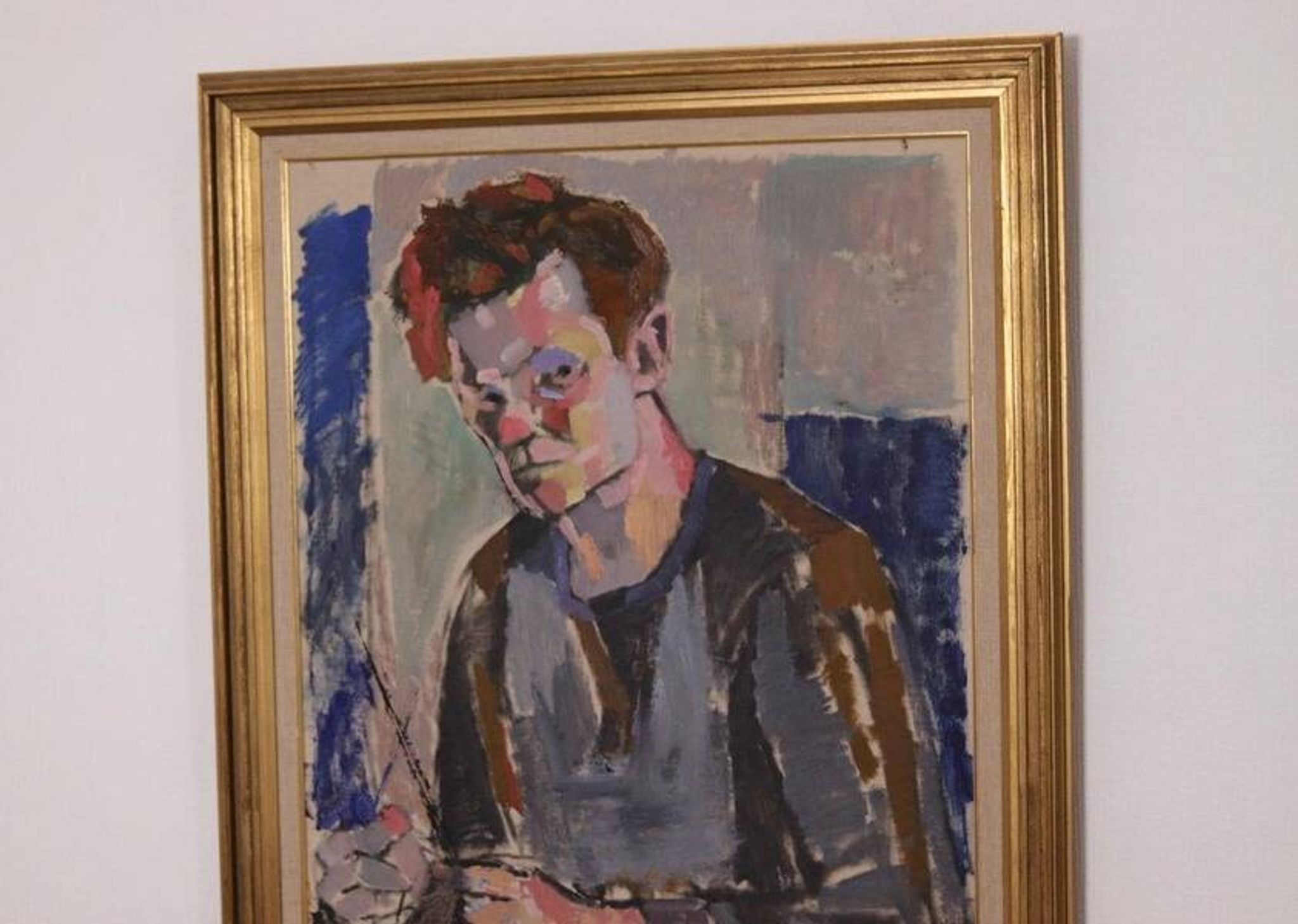 Original XL Swedish oil on canvas – portrait by Pär Thorell – dated 1955 – vintage & framed – 93 × 76 cm