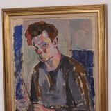 Original XL Swedish oil on canvas – portrait by Pär Thorell – dated 1955 – vintage & framed – 93 × 76 cm