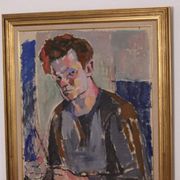 Original XL Swedish oil on canvas – portrait by Pär Thorell – dated 1955 – vintage & framed – 93 × 76 cm