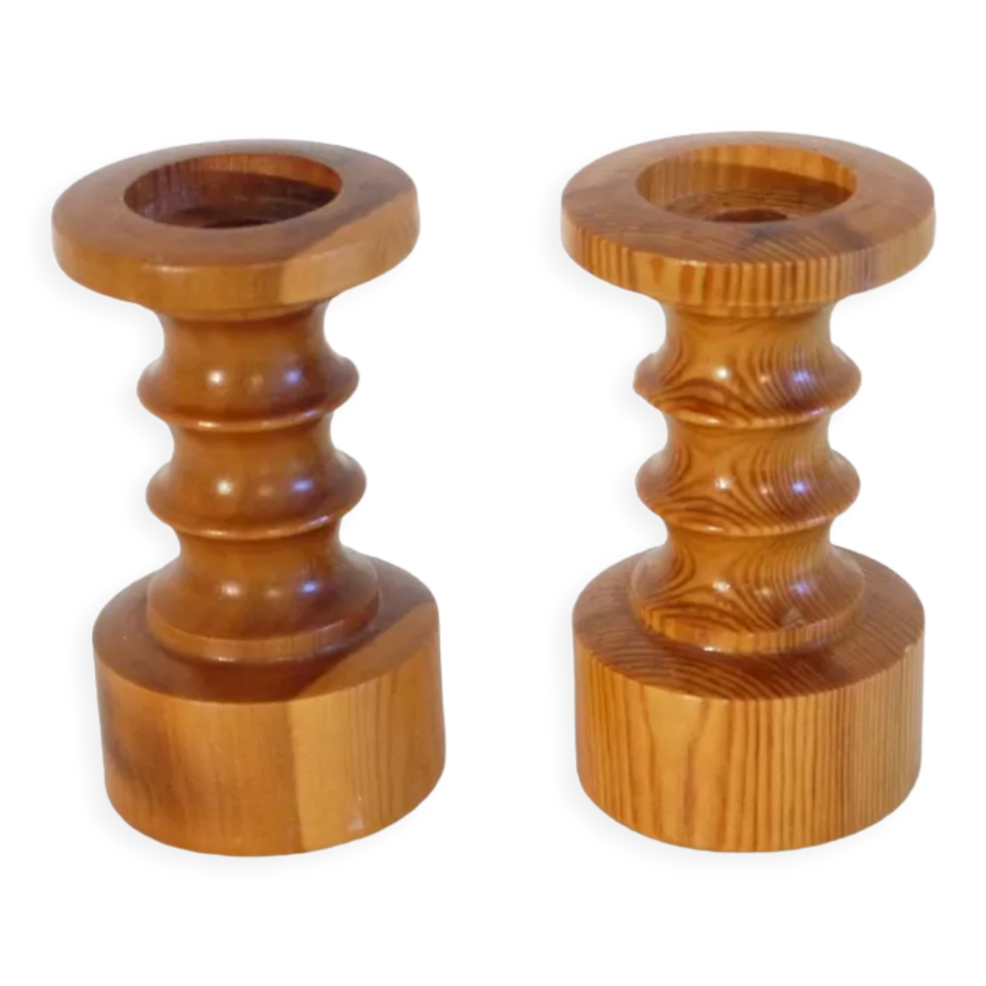 Pair of Scandinavian wooden candle holders 1970