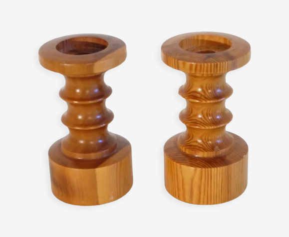 Paire de bougeoirs scandinave en bois 1970