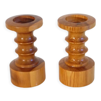 Pair of Scandinavian wooden candle holders 1970