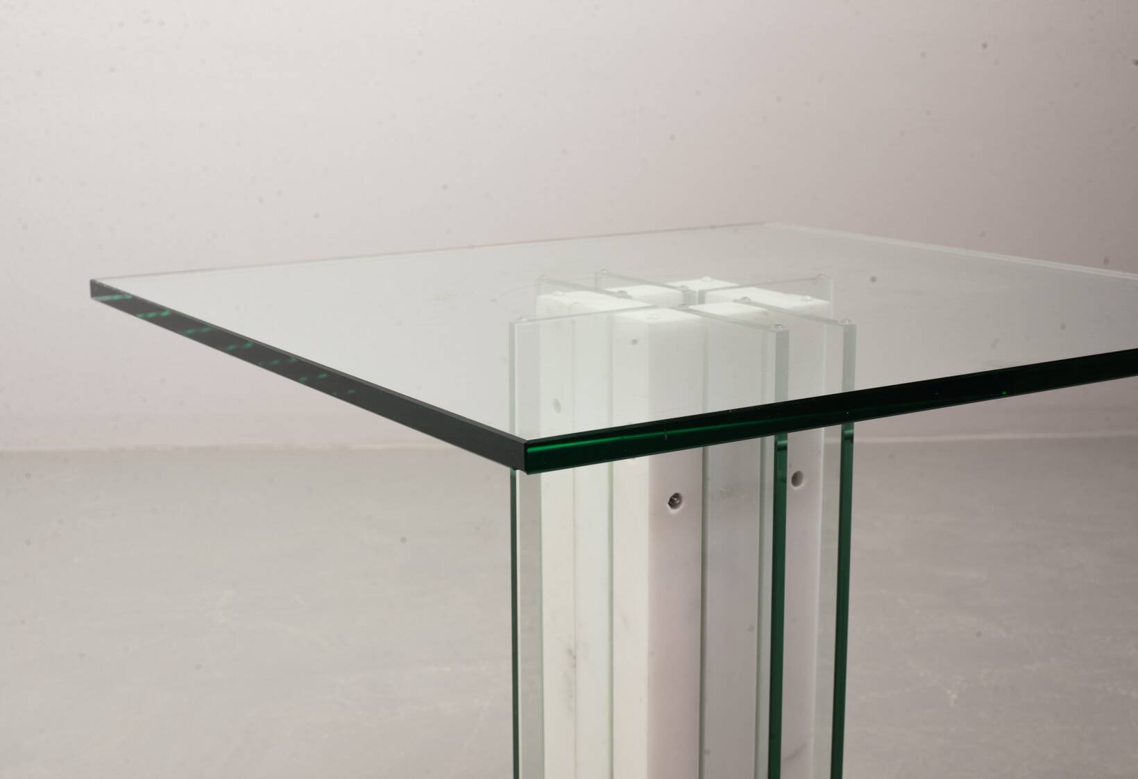 White Marble Italian Square Side Table with Glass Top and Lighting Option