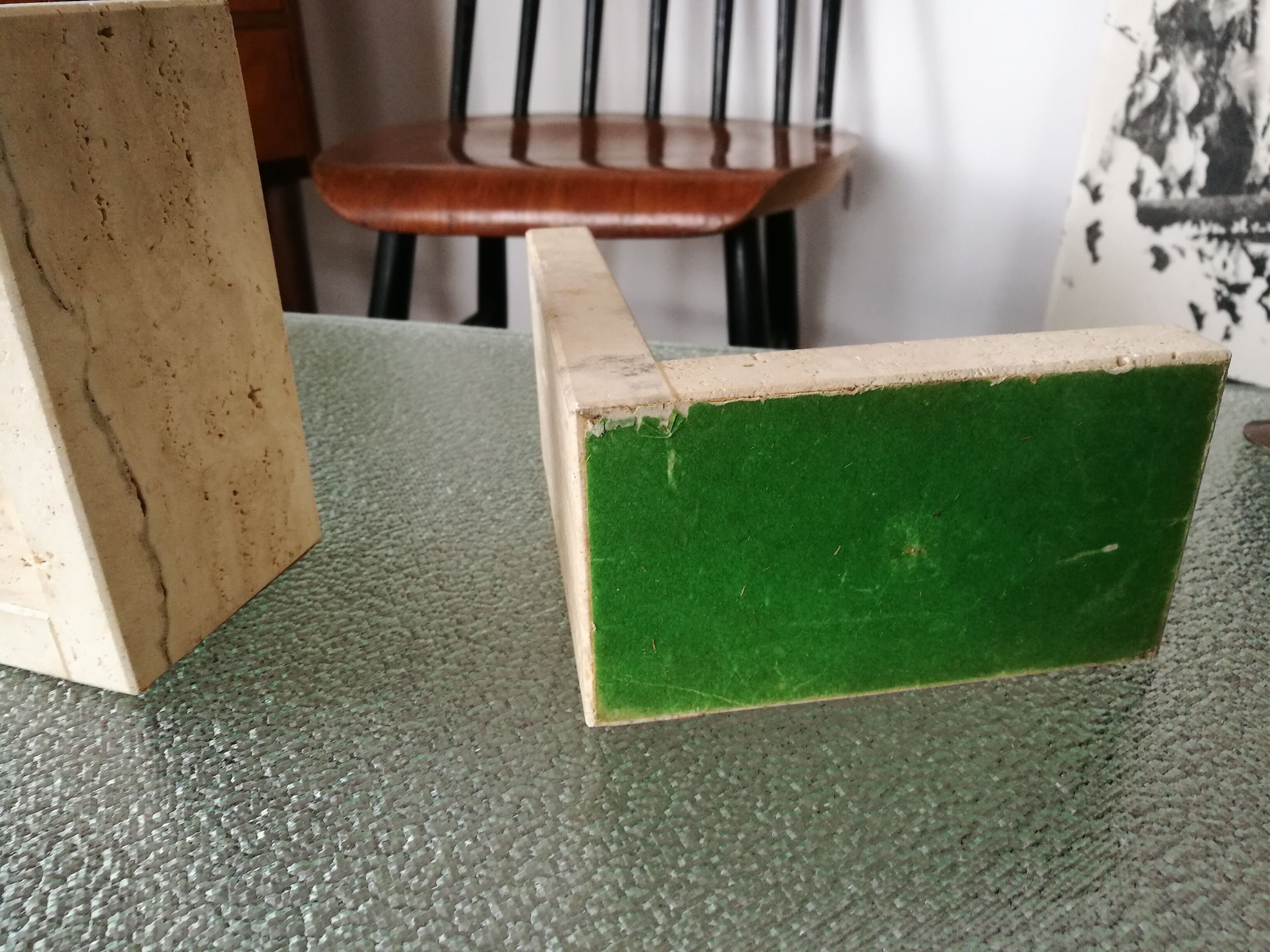 Pair of bookends in travertine Fratelli Mannelli