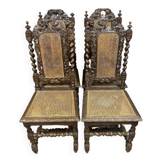 Series of 4 Renaissance style oak chairs circa 1850