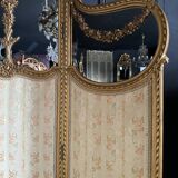 Paravent à 3 feuilles de la fin du xixe en bois doré et sculpté de style louis xvi