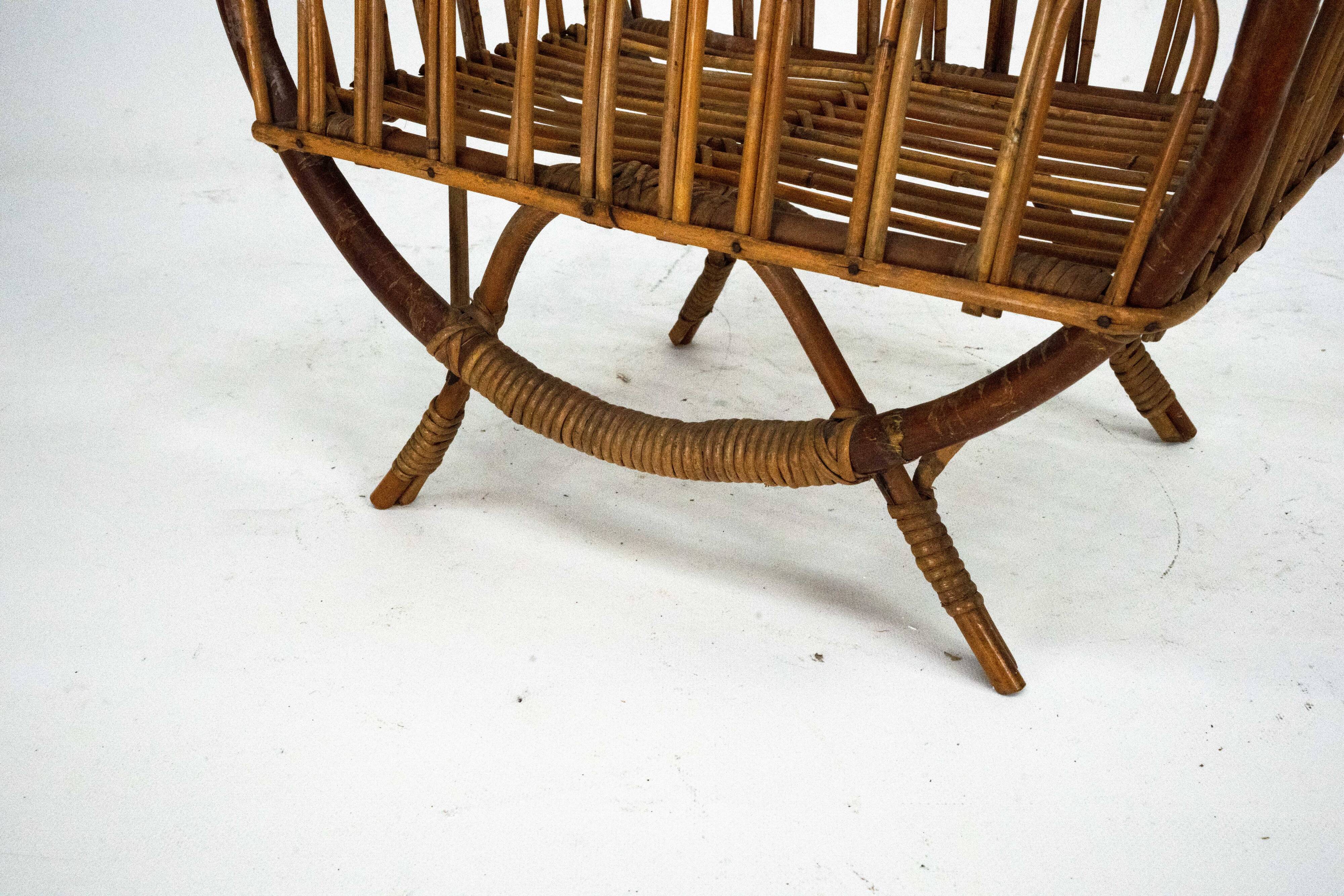 Italian Bamboo & Rattan Magazine Rack, 1950s