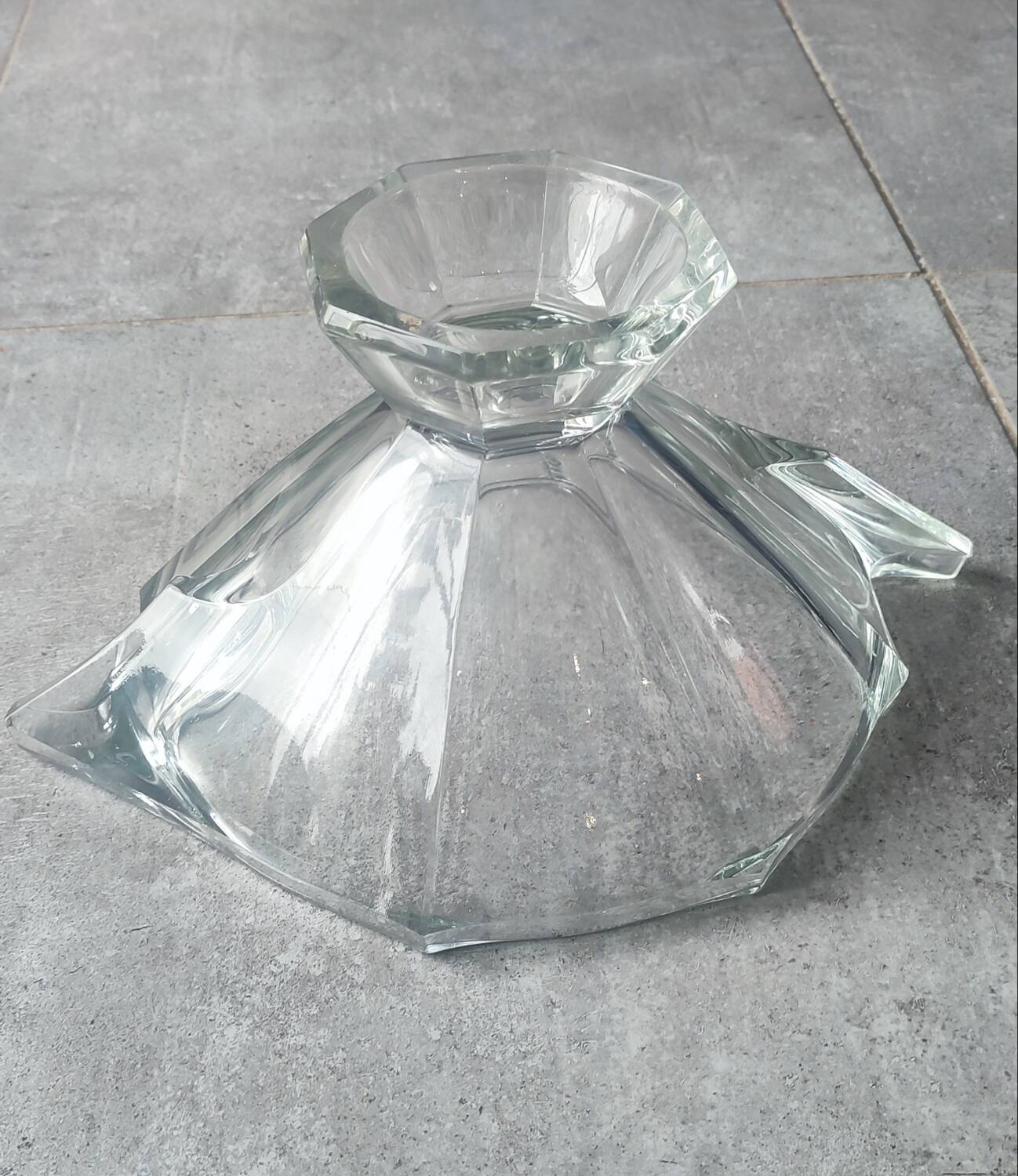 Thick engraved glass bowl, Slovakia Art Deco style